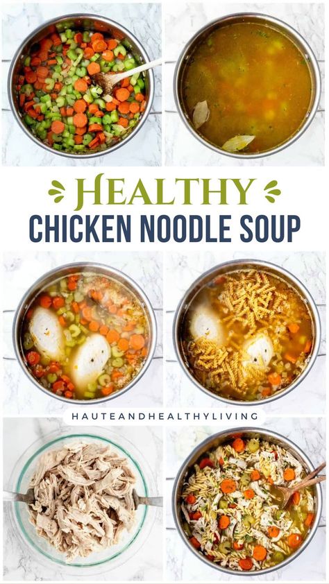 This healthy chicken noodle soup is a 30-minute recipe that’s perfect for batch cooking and much tastier than store-bought. Chicken Noodle Soup Whole 30, Heart Healthy Chicken Noodle Soup Recipe, Whole 30 Chicken Noodle Soup, Meatless Chicken Noodle Soup, Gf Chicken Noodle Soup, Healthy Chicken Noodle Soup Recipes, High Protein Chicken Noodle Soup, Chicken Soup No Noodles, Healthy Homemade Soup