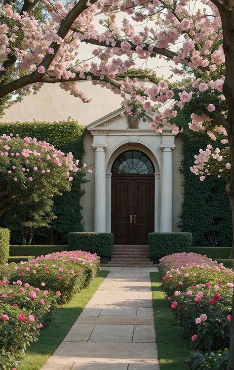 Cherry Blossom Front Yard, Flower House, Secret House, Dream Life House, Bungalow Style, Pink Garden, House Outside Design, Village House Design, Luxury Homes Dream Houses