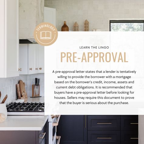 Learn the Lingo! 📘 What is a pre-approval? 🤔 A pre-approval is a lender-provided document that states that a borrower has been pre-approved for a mortgage. 🏠 Are you ready to buy a home? Reach out and let's get you pre-approved! Brenda Ames, Broker, ABR, GRI, New Home Sales (832) 643-1458 brenda@bamesrealty.com Brenda Ames & Associates, LLC bamesrealty.com/ Pre Approval, San Diego Houses, Exp Realty, Buy A Home, Berkshire Hathaway, Real Estate Tips, Real Estate Broker, Keller Williams, Keller Williams Realty