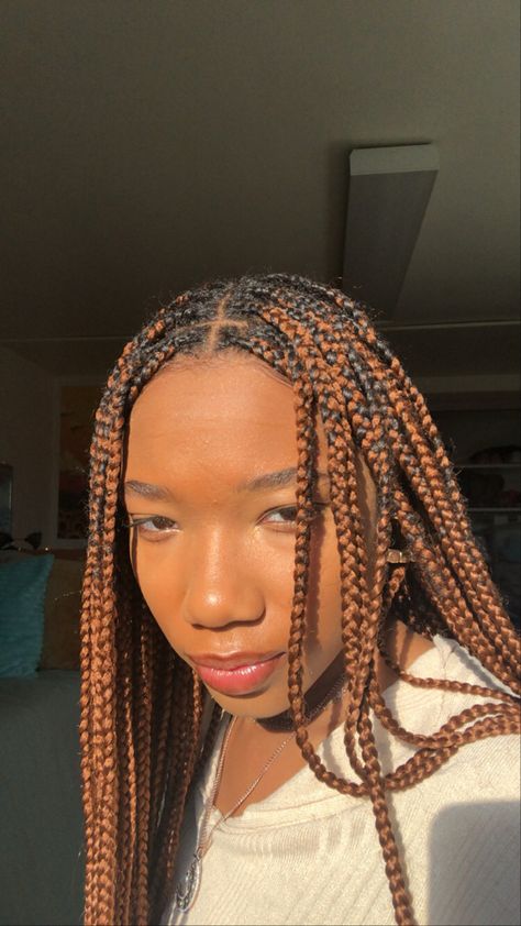 Short Ginger Box Braids, Ginger Braids Black Roots, Long Ginger Braids, Box Braids Orange, Ginger Braids With Beads, Copper Box Braids, Ginger Hair Braids, Copper Braids Black Women, Ginger Box Braids