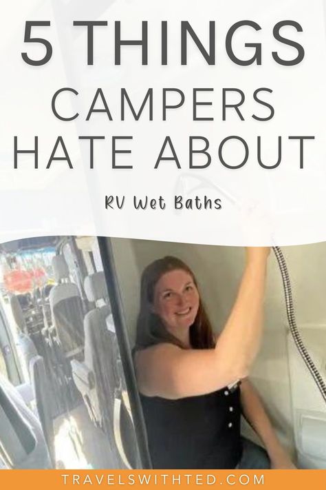 One of the biggest advantages of an RV over a tent is traveling with your own bathroom. However, not all RV bathrooms are created equal and RV wet baths are not ideal. Keep reading to learn why campers hate RV wet baths. Wet Bathroom Ideas Camper, Rv Shower Hacks, Camper Wet Bath Ideas, Rv Wet Bath Ideas, Wet Bathroom Ideas, Rv Bathrooms, Travel Trailer Hacks, Rv Traveling, Camper Bathroom