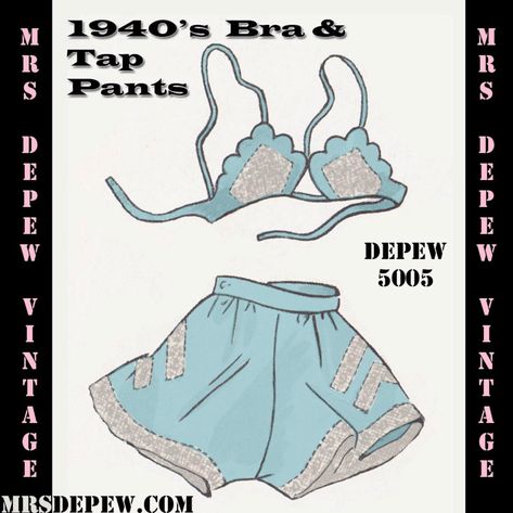 Vintage Sewing Pattern Template & Scale Rulers 1940's Bra and Tap Pants in Any Size PLUS Size Included 5005 INSTANT DOWNLOAD - Etsy UK Scallop Stitch, Tap Pants, Sewing Pants, Sewing Projects Clothes, Pattern Template, Sewing Lingerie, Diy Vetement, Diy Clothes Design, Couture Mode