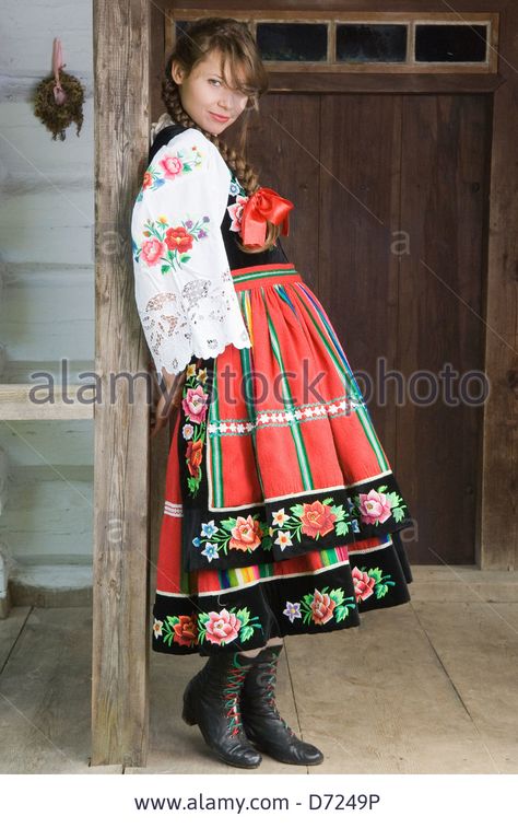 Portrait of young woman in Mazovia national costume, a Polish folk costume Stock Photo Poland Costume, Polish Folk Costume, Polish Traditional Costume, Polish Dress, Polish Culture, Polish People, Polish Clothing, Polish Girl, Folk Culture