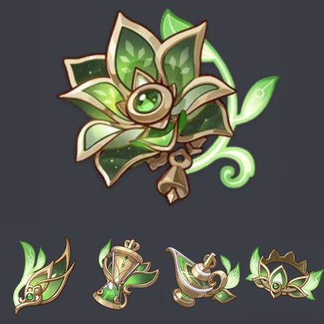 Genshin Impact Artifacts Set, Genshin Artifact Sets, Genshin Impact Items, Genshin Artifact, Artifacts Genshin, Anime Flower, Treasure Jewelry, Gaming Tattoo, Fantasy Drawings