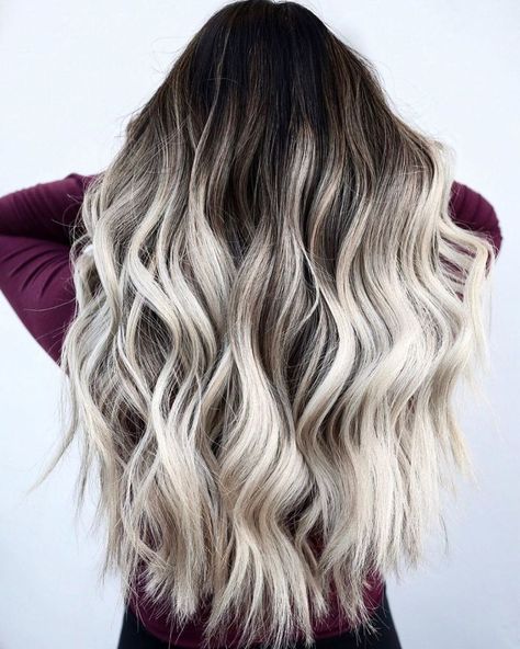 Platinum Blonde Balayage, Platinum Hair Color, Blonde Hair Care, Platinum Highlights, Platinum Blonde Highlights, Blonde Hair Colors, Platinum Blonde Hair Color, Black Roots, Bleach Blonde Hair