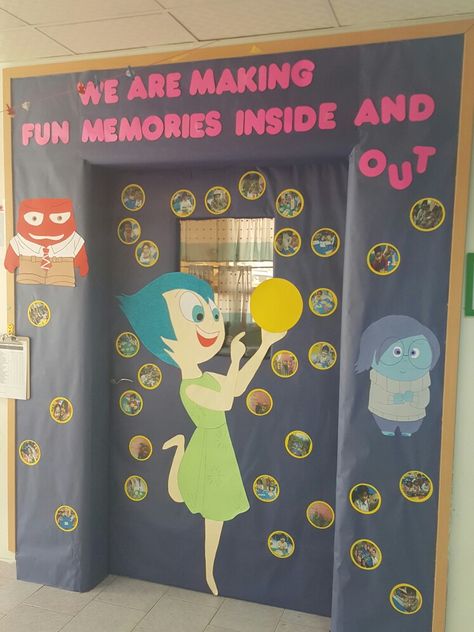 College Theme Classroom Door, Inside Out 2 Door Decorations, Emotion Classroom Decoration, Inside Out Theme Bulletin Board, Inside Out Yearbook Theme, Inside Out Door Decorations Classroom, Inside Out Daycare Door, Inside Out Office Decorations, Inside Out Nursery