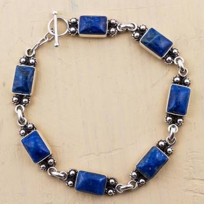 Lapis Lazuli Sterling Silver Link Bracelet from Peru - Seven Seas | NOVICA Pulseras Kandi, Deep Blue Color, Lapis Lazuli Jewelry, Silver Link Bracelet, Seven Seas, Lapis Ring, Pretty Jewelry, Fabulous Jewelry, American Jewelry