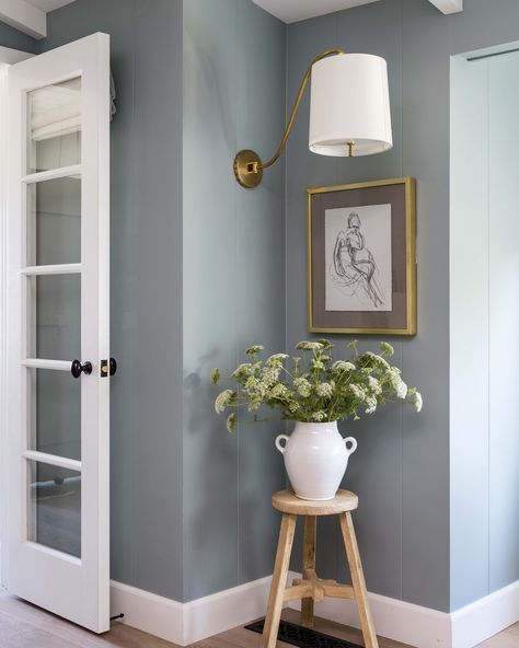 Dusty Blue Paint, Blue Hallway, Pure Salt Interiors, Blue Interiors, Pure Salt, Blue Paint Colors, Blue Living Room, Blue Rooms, Blue Interior