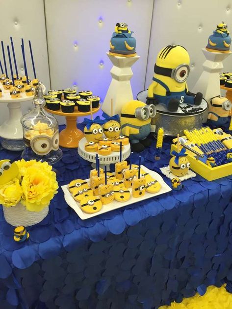 Minions birthday party dessert table! See more party planning ideas at CatchMyParty.com! Minions Desserts, Minions Birthday Party Decorations, Minion Party Decorations, Minions Birthday Theme, Minions Birthday Party, Minion Decorations, Minion Birthday Cake, Minions Birthday, Minions Party