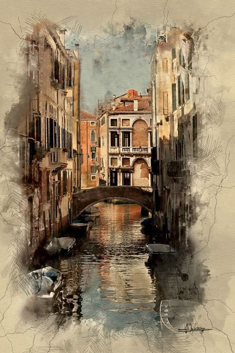 Mini Canvas Painting Ideas, Water Paints, Canvas Painting For Beginners, Canvas Painting Ideas For Beginners, Venice Painting, Watercolor City, Painting Ideas For Beginners, Watercolor Architecture, Canvas For Beginners