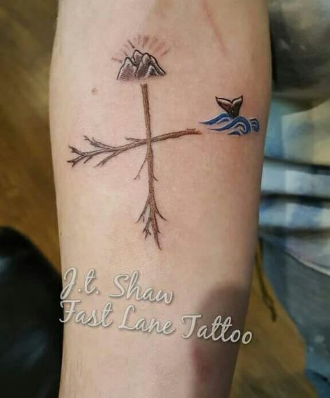 J.t. Did this compass tattoo! #jtshaw #fltny #fastlanetattoo #fastlanetattoony #ink #inked #colortattoos #compasstattoo #woods, #mountains #ocean #whaletail #outdoors Semi-colon Tattoo Mountain, Compass Fishing Tattoo, Compass Mountains Tattoo, Compass With Mountains Tattoo, Compass Water Tattoo, Compass Tattoo, Love Tattoos, Piercing Tattoo, Tiny Tattoos