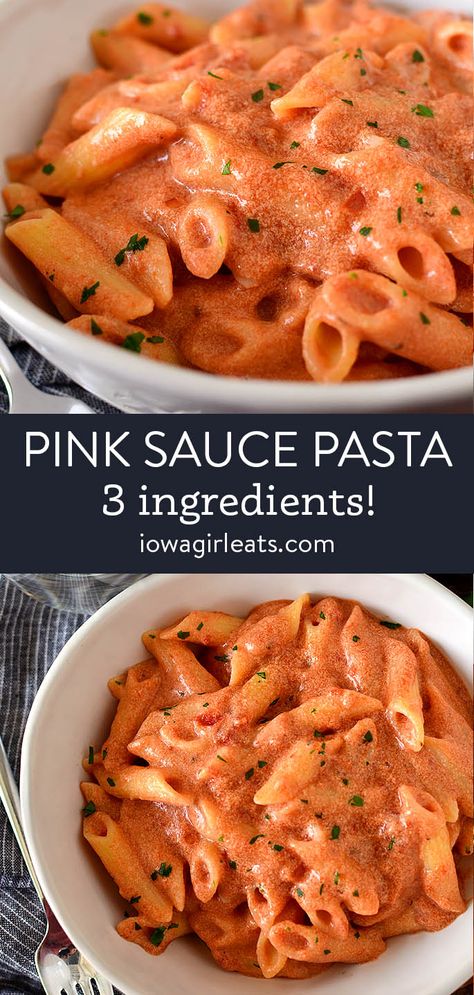 Parma Rosa Pasta Recipes, Two Sauce Pasta, Pasta Rosa Recipe, Pink Sauce For Pasta, Parma Rosa Pasta, Pink Pasta Sauce Recipes, Rose Pasta Sauce, 3 Ingredient Pasta, Penne Rosa Recipe