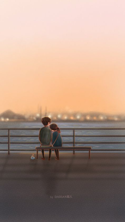 Love Cartoon, Love Cartoon Couple, Cartoon Couple, Two People, Cute Love, Bench, Water, Twitter