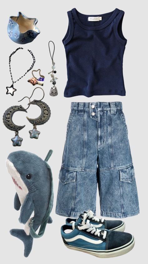 Outfit Ideas Aquarium, Aquarium Outfits Ideas, Shark Themed Outfit Aesthetic, Shark Outfit Ideas, Shark Week Outfit, Shark Aesthetic Outfits, Funky Y2k Outfits, Aquarium Outfit Ideas Aesthetic, Outfits For The Aquarium