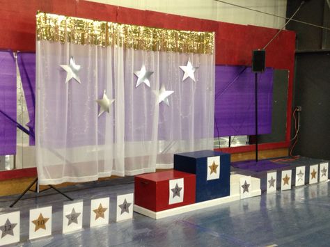 A time to shine gymnastics meet theme decorations Time To Shine Theme, Gymnastics Meet, Wall Concept, Gym Ideas, Theme Ideas, To Shine, Kids Stuff, Bulletin Boards, Valance Curtains