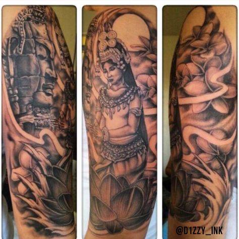 Apsara Tattoo Khmer, Khmer Tattoo Cambodia, Apsara Tattoo, Angkor Wat Tattoo, Cambodian Tattoo, Cambodia Temple, Khmer Tattoo, Tiger Tattoo Sleeve, Sagittarius Tattoo