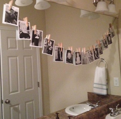 16th birthday party idea-Hang B/W pictures from son's life with clothes pins on twine for decoration anywhere! Birthday Picture Hanging Ideas, Hanging Pictures For Birthday Party, 18th Birthday Ideas For Boys Decorations, Boys 16th Birthday Ideas, 16th Birthday Boy Ideas, Boys 16th Birthday Ideas Sons, 16th Birthday Ideas For Boys, 16th Birthday Party Ideas For Boys, 16 Birthday Party Ideas For Boys