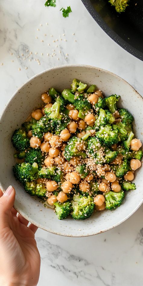 Sticky Sesame Chickpeas & Broccoli recipe Chickpea And Broccoli Recipes, Sticky Broccoli, Broccoli Chickpea Stir Fry, Sesame Chickpeas, Chickpeas Broccoli, Gut Recipes, Vegan Feast, Healthy Gut Recipes, Broccoli Recipe