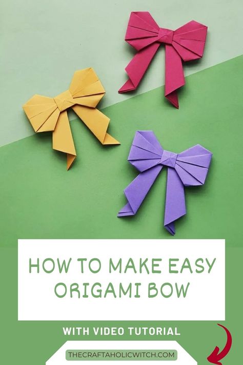 Ready to unleash your creativity? Learn how to make a paper bow with our easy origami bow tutorial and video guide. You'll be amazed at how a simple piece of paper can transform into a stunning bow with just a few folds. Origami Bow Tutorial, Witch Arts And Crafts, Paper Bows Diy, How To Do Origami, Origami Easy Step By Step, Origami Tutorial Easy, Origami Techniques, Origami For Beginners, Cute Origami