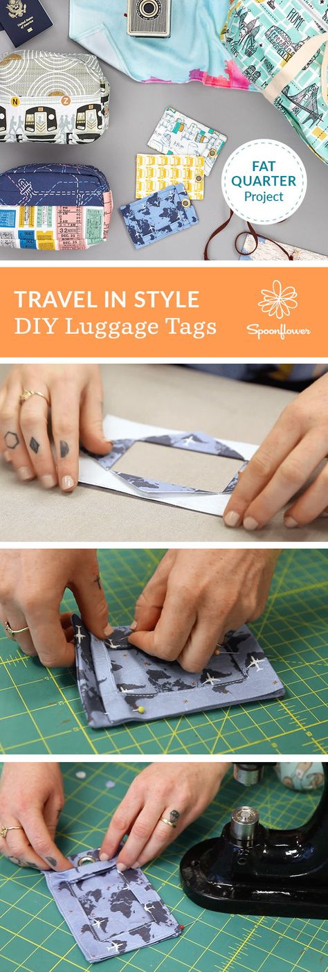 Travel in Style with These DIY Fabric Luggage Tags - Forget boring black luggage! Customize your travel essentials with unique designs and DIY projects that complement your own personal style. Fabric luggage tags are quick to sew and only require a fat quarter of fabric (we recommend Lightweight Cotton Twill), making them the perfect project or gift for anyone with the travel bug. Watch the video below, or follow along with the step by step tutorial. #diy #sewing #handmade #handmadegift #create Fabric Luggage Tags, Kids Luggage Tags, Luggage Tags Diy, Holiday Hand Towels, Fat Quarter Projects, Black Luggage, Tags Diy, Diy And Crafts Sewing, Fabric Scissors