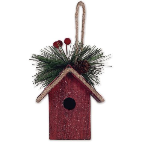 Red Birdhouse Ornament -Set of 2 Christmas Birdhouse, Birdhouse Ornament, Birdhouse Ornaments, Christmas Bird, Holiday Store, Little Cottage, Free Sign, Birdhouse, Ornament Set