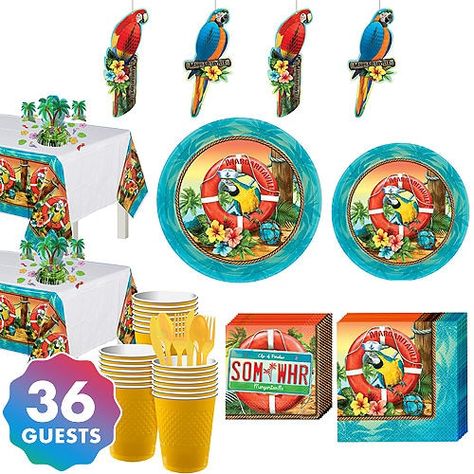 Margaritaville Party Supplies - Summer Party | Party City Jimmy Buffett Party Decorations, Jimmy Buffet Themed Party, Margaritaville Themed Party, Margaritaville Birthday Party, Margaritaville Party Decorations, Margaritaville Party Outfit, Margaritaville Party Ideas, Jimmy Buffet Party Ideas, Margaritaville Bar