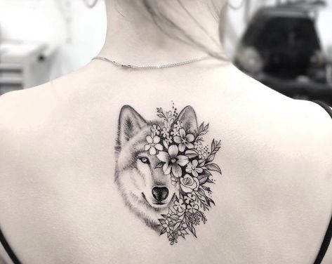 @callyjoart Floral Back Piece, Husky Tattoo Design, Husky Tattoo, Wolf Tattoos For Women, Hp Tattoo, Tattoos For Dog Lovers, Horoscope Tattoos, Wolf Tattoo Design, My Husky