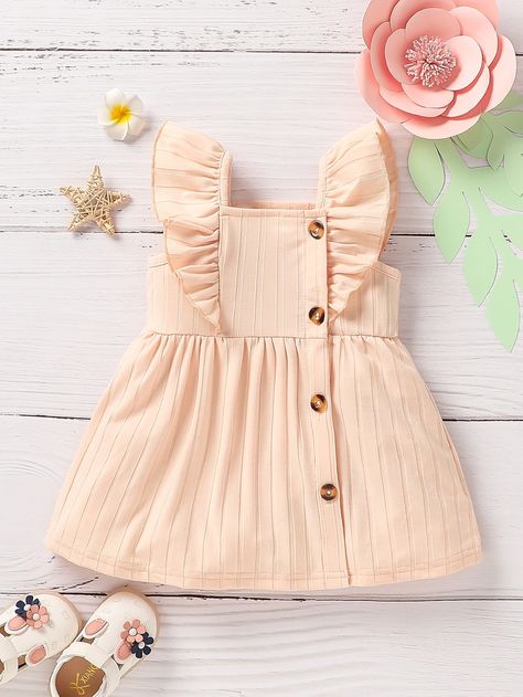 Apricot Cute  Cap Sleeve Polyester Plain A Line Embellished Slight Stretch Summer Baby Clothing Baby Girl Fashion Summer, Stylish Baby Girls, Baby Summer Dresses, Baby Frock Pattern, Kids Dress Wear, Baby Dress Design