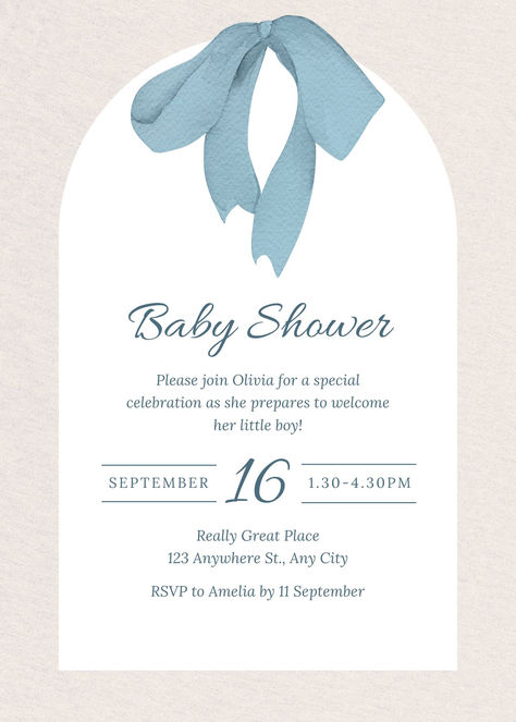 Blue Cream Watercolor Bow Arch Boy Baby Shower Invitation Watercolor Bow, Baby Shower Invitation Template, Arch Design, Boy Baby Shower, Baby Shower Invitations For Boys, Baby Shower Theme, Elegant Invitations, Boy Baby, Baby Shower Invitation