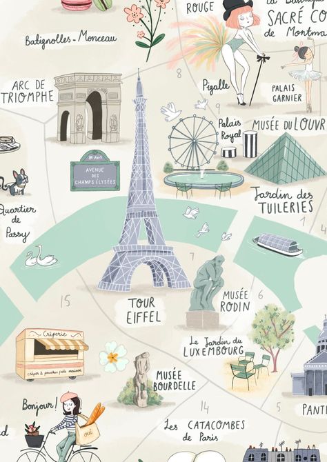 Paris Illustrated Map - Etsy UK Paris Map Illustration, Paris Layout, Paris Travel Journal, Maps Illustration Design, Paris Cards, Paris Lifestyle, Maps Aesthetic, Paris Tourist, Map Of Paris