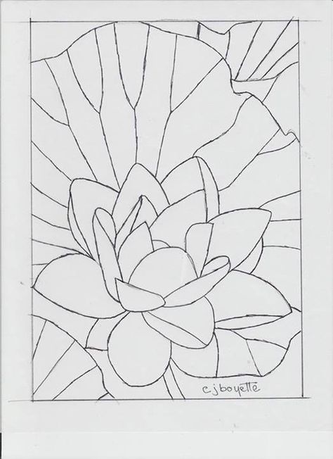 Water lily by Carol Boyette Stained Glass Water Lily, Water Lily Stained Glass Pattern, Stained Glass Patterns Flowers, Lily Stained Glass Pattern, Stained Glass Patterns Templates, Stained Glass Designs Templates, Stained Glass Drawing, Eggshell Mosaic, Stained Glass Patterns Free