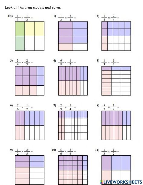 Models Worksheet, Complex Sentences Worksheets, Fractions Multiplication, Area Model, Cells Worksheet, Multiplying Fractions, Teaching Fractions, Math Patterns, Teaching College