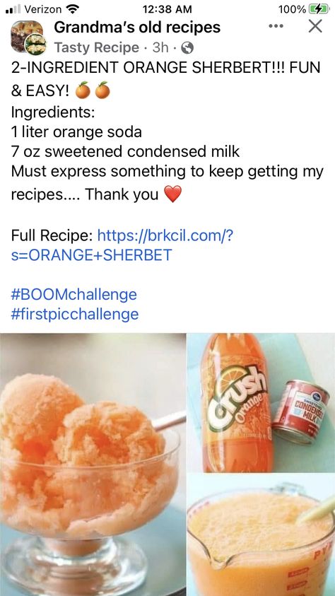 Orange Sherbet Recipe, Carnation Instant Breakfast, Sorbet Dessert, Sherbet Recipes, Sorbet Recipe, How To Make Orange, Easy Ice Cream Recipe, Orange Sorbet, Easy Ice Cream