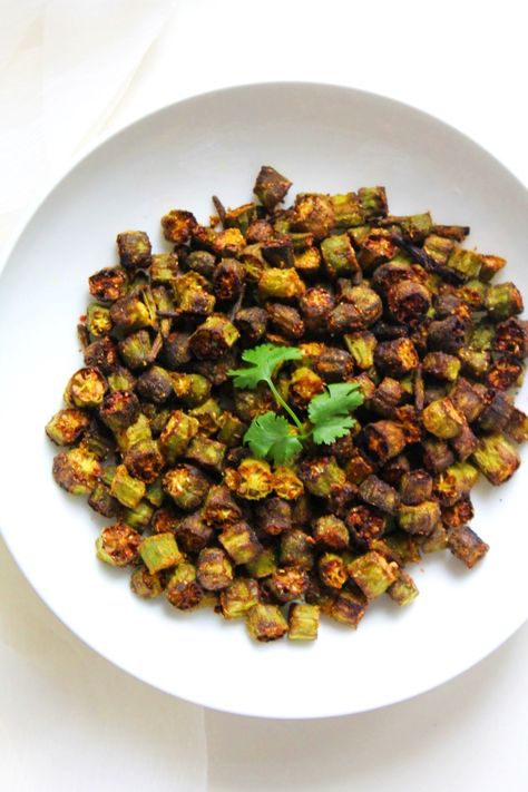 Fry Okra, Bhindi Fry, Okra Fries, Fried Okra, Aloo Gobi, Cauliflower Curry, Dried Mangoes, Air Fry, Indian Spices