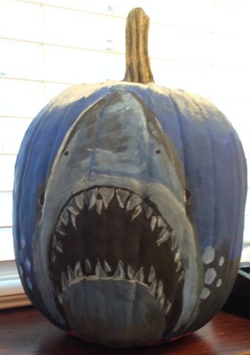 My "Jaws" pumpkin Jaws Pumpkin, Pumpkin Contest, Halloween Pumpkin Designs, Pumpkin Designs, Pumpkin Ideas, Pumpkin Painting, Fishing Theme, Sea Theme, Pumpkin Design