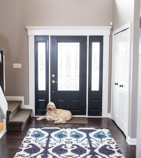 Trim colour around interior of new front door Entryway Door Trim, Inside Front Door Paint, Front Door Trim Ideas Interior, Entryway Door Interior, Paint Inside Of Front Door, Door Trim Ideas Moldings, Painted Interior Front Door, Door Trim Ideas Interior, Front Doors Painted Black