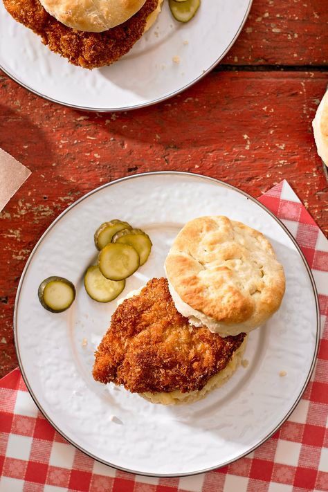 Fried Chicken Biscuits With Hot Honey Butter Recipe - NYT Cooking Fried Chicken And Biscuits, Fried Chicken Biscuits, Hot Honey Butter, Nyt Recipes, Stomach Rumbling, Chicken Biscuits, Chicken Biscuit, Honey Butter Recipe, Chicken And Biscuits