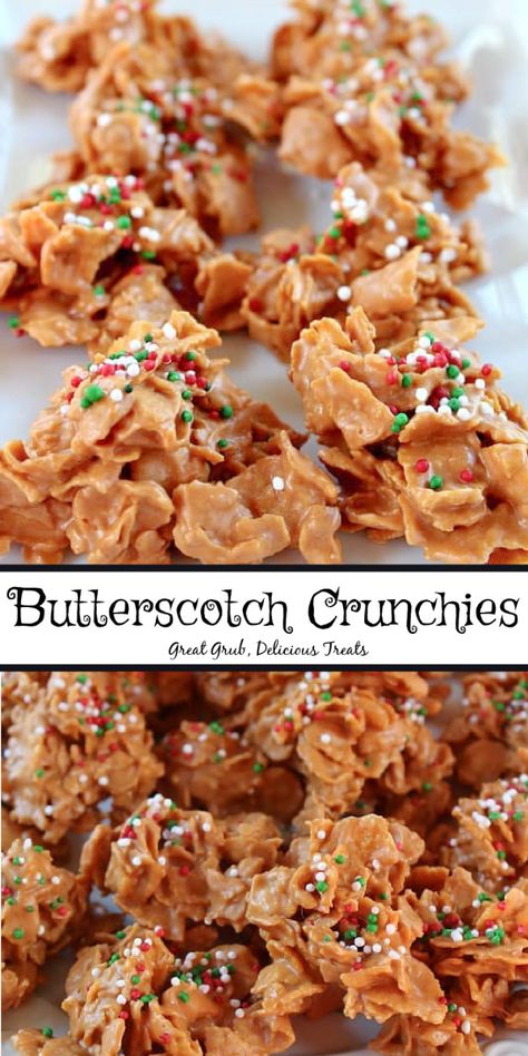 Butterscotch Crunchies Butterscotch Crunchies, Cornflakes Recipes, Bake Sell, Cornflake Recipes, Butterscotch Desserts, Bakery Goodies, Butterscotch Recipes, Campfire Snacks, Flake Recipes