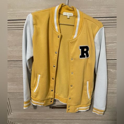 Womens size medium yellow and white varsity letter jacket R fall football season Yellow Letterman Jacket, Yellow Varsity Jacket, Letter Jacket, Senior Jackets, College Jackets, Fall Football, Football Jackets, Varsity Letter, Yellow Outfit