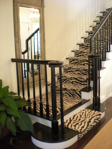 Black Banister, Animal Print Decor, African Decor, Casual Home, Stair Runner, Stair Treads, Classic Casual, Patterned Carpet, On The Floor