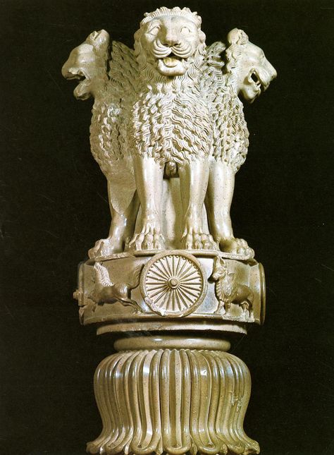 The Lion Capital of Ashoka is a sculpture of four Indian lions standing back to back, on an elaborate base that includes other animals. A graphic representation of it was adopted as the official Emblem of India in 1950. It was originally placed atop the Aśoka pillar at the important Buddhist site of Sarnath by the Emperor Ashoka, in about 250 BCE. Lion Capital Of Ashoka, Ashoka Pillar, Lion King Tattoo, Lion Sketch, Lion Photography, Lion Wallpaper, National Symbols, The Emperor, Lion Of Judah