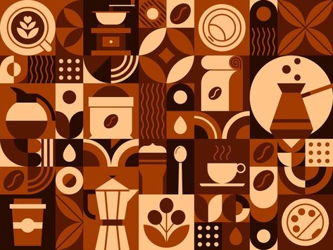 Hot coffee drink abstract geometric pattern Coffee Palette, Coffee Animation, Coffee Texture, Cafe Pattern, Athangudi Tiles, Hot Coffee Drinks, Coffee Pattern, Background Coffee, Adobe Design