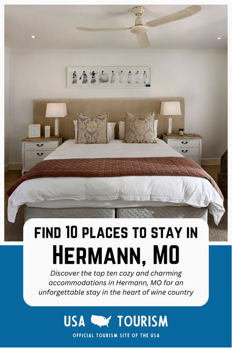 Indulge in the best accommodations that Hermann, MO, has to offer with our top ten list of places to stay, featuring cozy bed-and-breakfasts, luxurious boutique hotels, and charming vacation rentals. Experience the town's rich history and beautiful scenery from a comfortable base, whether you're seeking a romantic getaway or a family vacation Herman Missouri, Romantic Getaways In Missouri, Innsbrook Missouri, Hermann Missouri Weekend Getaways, Hermann Mo, Usa Tourism, Hermann Missouri, Best Restaurants In Branson Missouri, Mirbeau Inn And Spa Rhinebeck