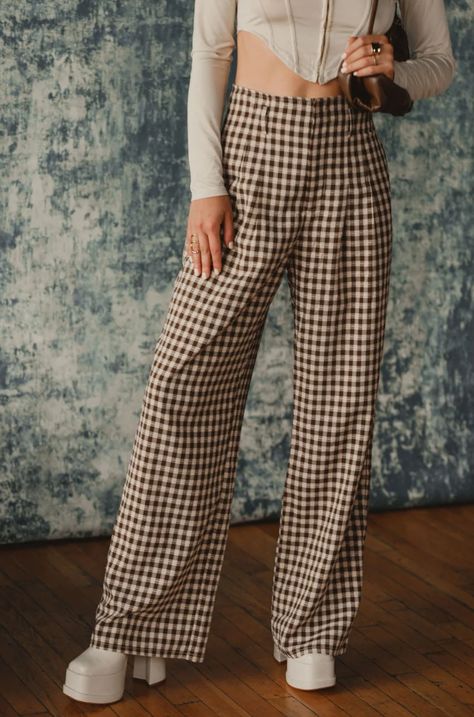 Checkered Trousers, Brown Checkered, 12th Tribe, Checkered Pants, Checkered Skirt, Can't Sleep, Perfect Denim, Checked Trousers, Trendy Skirts