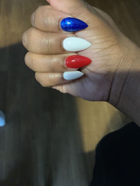 4th of July nails Red white and blue nails. Sharp almond shaped nails. Nails Almond Shape Matte, Nails Sharp Almond, July Nails Almond, Nails Red White And Blue, Nails 4th Of July, Nails Sharp, Firework Nails, Long Almond Nails, Fourth Of July Nails