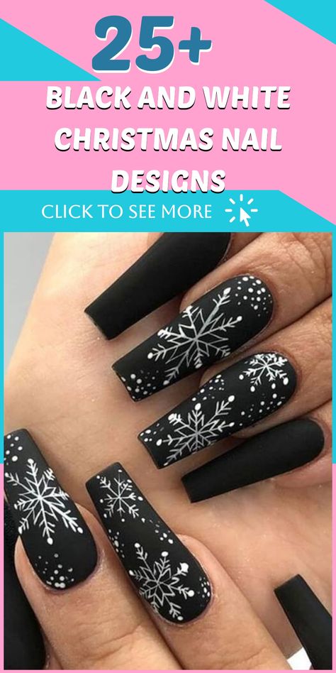 Get into the holiday spirit with elegant Black and White Christmas Nail Designs! Whether you prefer classic candy cane stripes or intricate snowflake patterns, these timeless designs will elevate your festive look. Show off your stunning nails and spread some holiday cheer this season. Perfect for adding a touch of sophistication to any holiday outfit. Black And White Holiday Nails, Black And White Snowflake Nails, White And Black Nails Design, Black And White Christmas Nails, White Christmas Nail Designs, Intricate Snowflake, Black White Nails, Silver Glitter Nails, Christmas Nail Ideas