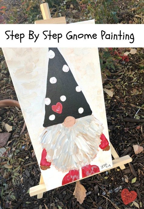 If you have been following my journey this holiday season then you are already aware of my new obsession. I LOVE gnomes. This step by step gnome painting was the first of many that I painted for gifts this year (and decorations around my home). I used acrylic paints from DecoArt (even some METALLICS) and am excited to share the steps with you. This post is sponsored by DecoArt but the ideas and opinions are my own. Supplies for Step By Step Gnome Painting and Set UpTo get started, pr… Christmas Cards Painted Acrylic, Easy Gnome Drawing Step By Step, How To Paint A Gnome Step By Step, Easy Gnome Painting, How To Paint A Gnome, Valentine Paintings On Canvas, Kids Make Christmas Ornaments, Diy Christmas Gnomes, Gnome Painting