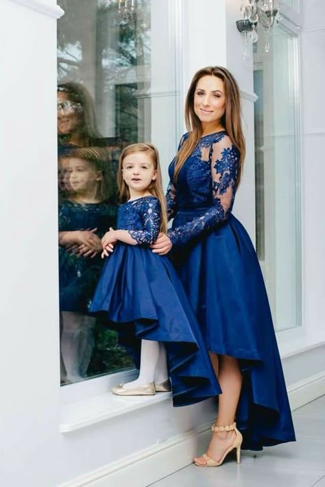 Blue Satin Gown, Mommy Daughter Dresses, Mom Daughter Matching Dresses, Mommy Dress, Dresses Photography, Mom Daughter Outfits, Mommy Daughter Outfits, Mother Daughter Fashion, Mother Daughter Matching Outfits