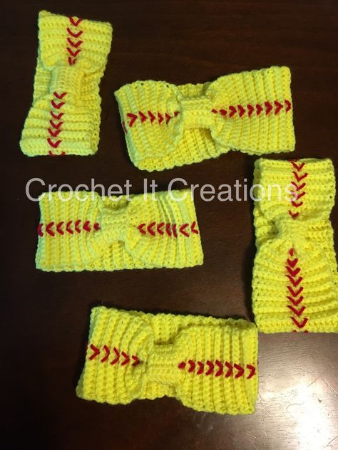 Crochet softball ear warmer from Crochet It creations. Visit www.crochetitcreations.com for crochet patterns and ideas. Or www.facebook.com/crochetitcreations to view or place custom crochet orders Crochet Softball Blanket, Crochet Softball Pattern, Softball Crochet Patterns Free, Crochet Softball, Plushie Ideas, Softball Headbands, Crochet Photo Props, Crochet Headbands, Headband Crochet