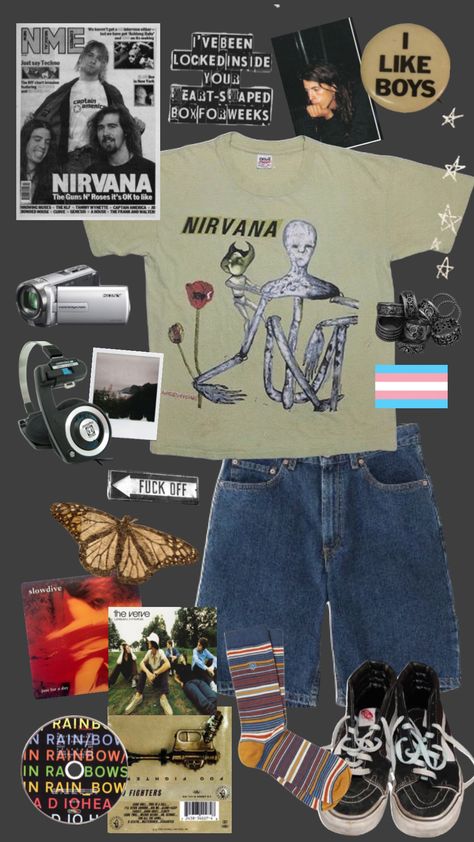 #myfirstshuffle #nirvana #nirvanaaesthetic #davegrohl #grungeoutfit #outfitinspo #music #theverve #slowdive #foofighters #radiohead #grunge #shoegaze #fitspo #kurtcobain #yippie Shoegaze Outfits, The Verve, Mens Summer Outfits, Dave Grohl, Radiohead, Foo Fighters, Kurt Cobain, Grunge Fashion, Grunge Outfits